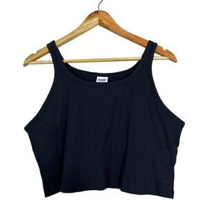 PINK Victoria's Secret Ribbed Solid Crop Tank Top Black Athleisure Size XXL